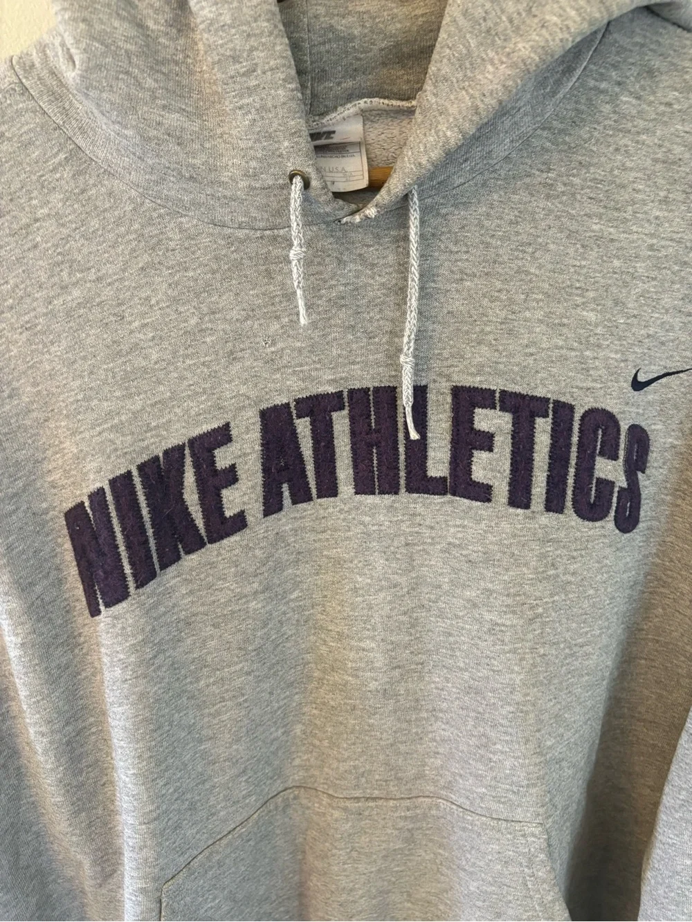 Vintage Nike Gray Hoodie with Purple NIKE ATHLETICS Made in USA